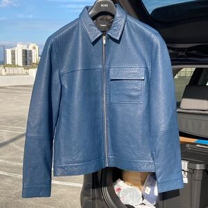Theory blue leather jacket.